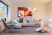 Pudding Erdbeere Leinwandbild AK Art Bilder Mehrfarbig Kunstdruck Wandbild XXL
