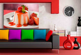 Pudding Erdbeere Leinwandbild AK Art Bilder Mehrfarbig Kunstdruck Wandbild XXL