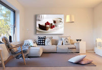 Kuchen Cappuccino Himbeeren Leinwandbild AK Art Bilder Mehrfarbig Kunstdruck XXL