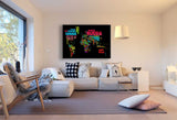 Weltkarte Leinwandbild AK Art Bilder Mehrfarbig Wandbild Kunstdruck Wanddeko XXL