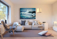 See Sturm Wellen Steine Leinwandbild AK Art Bilder Mehrfarbig Kunstdruck TOP XXL