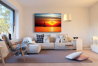 Sonnenuntergang & Meer Leinwandbild AK Art Bilder Schwarz Weiß Wandbild TOP XXL