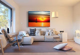 Sonnenuntergang & Meer Leinwandbild AK Art Bilder Schwarz Weiß Wandbild TOP XXL