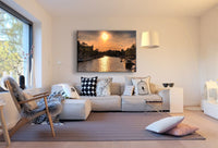 Stadt Fluss Sonne Leinwandbild AK Art Bilder Mehrfarbig Kunstdruck XXL Wandbild
