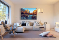 Fluss Berg Wald Leinwandbild AK Art Bilder Mehrfarbig Kunstdruck XXL Wandbild