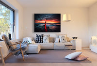 AK Art Himmel Meer Frau an der Brandung Rot Premium Kunstdruck Wandbild TOP XXL