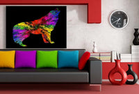 Wolf Abstrakt Bunt Schwarz Leinwandbild AK Art Bilder Wanddeko Wandbild TOP XXL