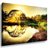 Baum Sonne See Leinwandbild AK Art Bilder Mehrfarbig Wandbild Kunstdruck TOP XXL