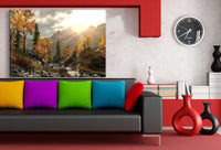 Skyrim Herbst Bach Leinwandbild AK Art Studio Wanddeko Wandbild Made in Germany