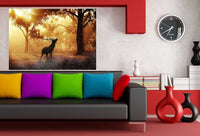 Hirsch im wald 2 Leinwandbild AK Art Bilder Wanddeko Wandbild Kunstdruck XXL