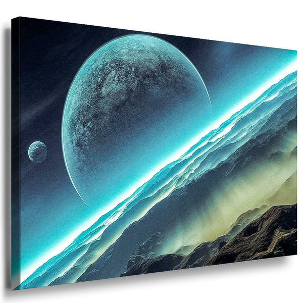 Planet Krater Blau Leinwandbild AK Art Bilder Mehrfarbig Kunstdruck Wandbild XXL
