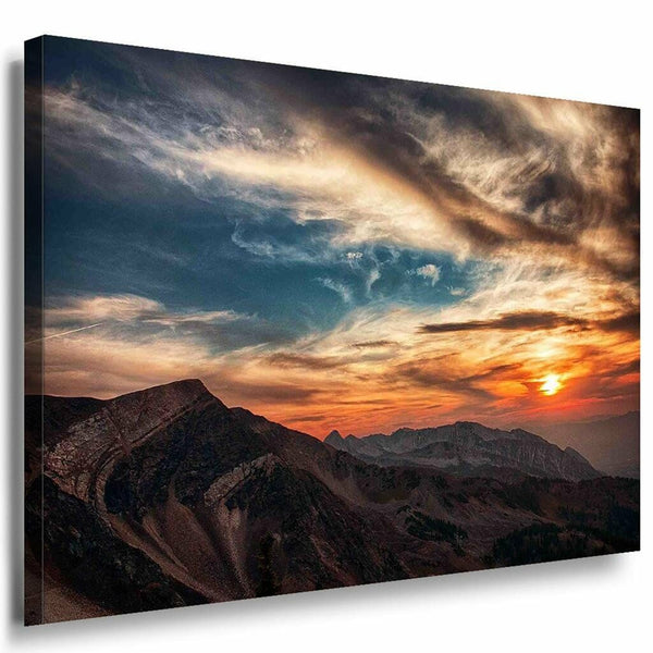 Berg Sonne Klein Leinwandbild AK Art Bilder Mehrfarbig Kunstdruck Wandbild XXL