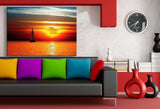 Sonnenuntergang Meer Leinwandbild AK Art Bilder Schwarz Weis Wandbild TOP XXL