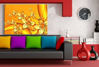 Goldene Blumenwand Leinwandbild AK Art Bilder Schwarz Weis Wandbild Kunstdruck