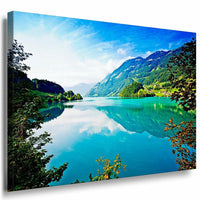 Gebirge See Leinwandbild LaraArt Bilder Mehrfarbig Wandbild Kunstdruck TOP XXL