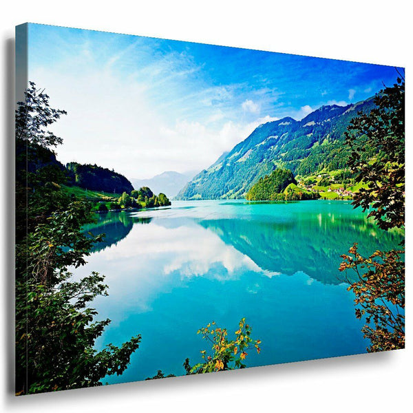 Gebirge See Leinwandbild LaraArt Bilder Mehrfarbig Wandbild Kunstdruck TOP XXL