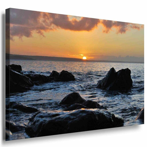 Meer See Steine Leinwandbild AK Art Bilder Mehrfarbig Kunstdruck Wandbild XXL