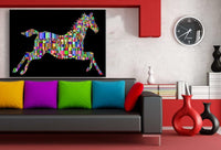 Pferd Schwarz Bunt Lichter Leinwandbild AK Art Bilder Wanddeko Wandbild TOP XXL