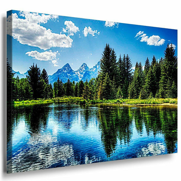Wald See Leinwandbild AK Art Bilder Mehrfarbig Wandbild Kunstdruck Wanddeko 1
