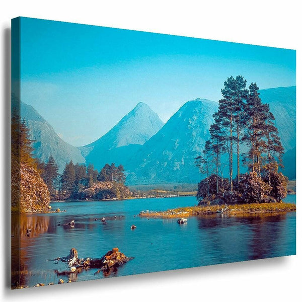Berge See Insel Leinwandbild AK Art Bilder Mehrfarbig Kunstdruck XXL Wandbild