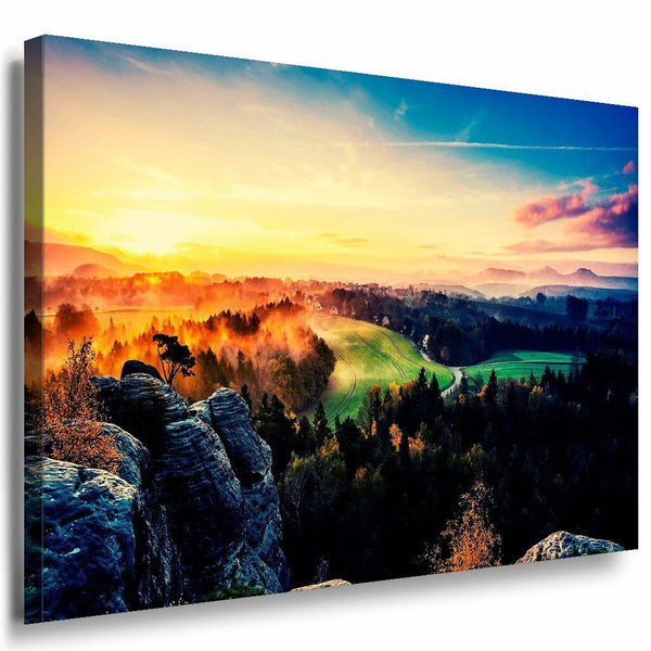 Wald Gebirge Leinwandbild AK Art Bilder Mehrfarbig Wandbild Kunstdruck TOP XXL