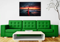AK Art Himmel Meer Frau an der Brandung Rot Premium Kunstdruck Wandbild TOP XXL