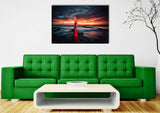 AK Art Himmel Meer Frau an der Brandung Rot Premium Kunstdruck Wandbild TOP XXL