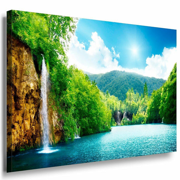 Wasserfall Gebirge Leinwandbild AK Art Bilder Mehrfarbig Wandbild Kunstdruck