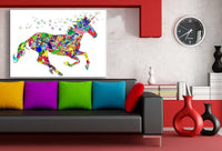 Magisches Einhorn Schwarz Bunt Leinwandbild AK Art Bilder Wanddeko Wandbild XXL