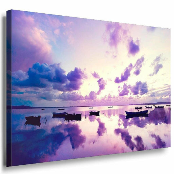Natur Lila Wolken See Leinwandbild LaraArt Bilder Leinwand Bild Mehrfar