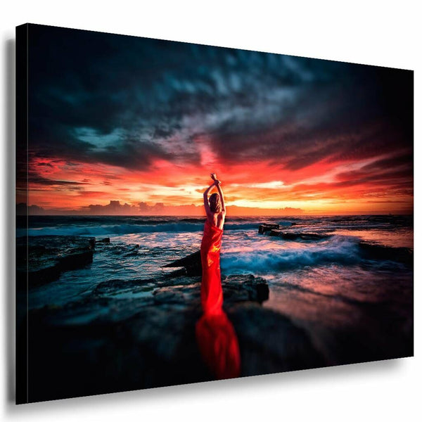 AK Art Himmel Meer Frau an der Brandung Rot Premium Kunstdruck Wandbild TOP XXL