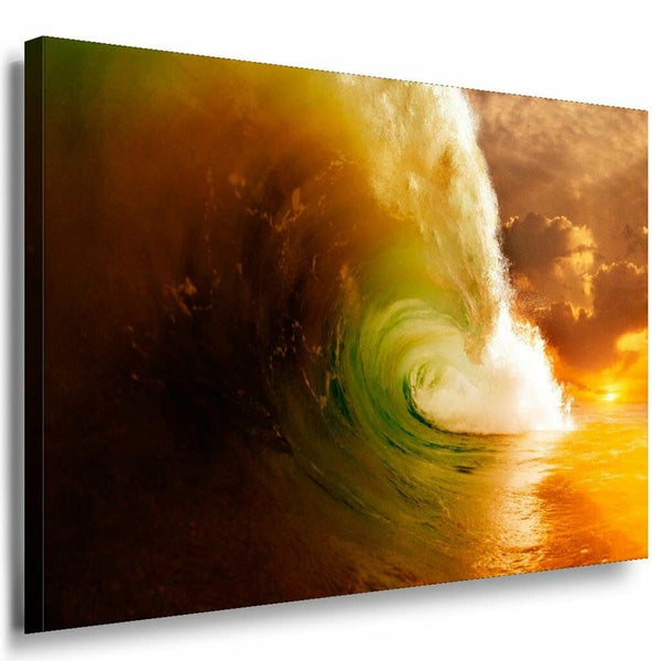 Welle Gelb Grun Leinwandbild AK Art Bilder Mehrfarbig Kunstdruck Mehrfarbig XXL