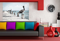 Pelikan am Steg Leinwandbild AK Art BIlder Wanddeko Wandbild Premium Kunstdruck