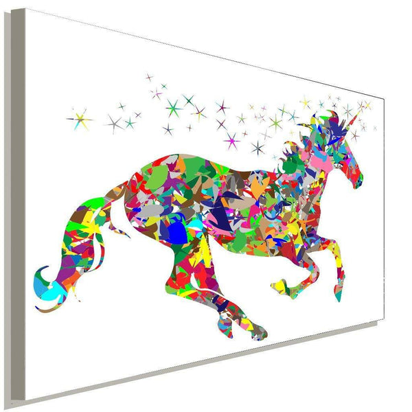 Magisches Einhorn Schwarz Bunt Leinwandbild AK Art Bilder Wanddeko Wandbild XXL