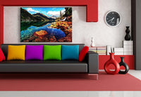 Gebirge See Leinwandbild AK Art Bilder Mehrfarbig Wandbild Kunstdruck TOP XXL 1
