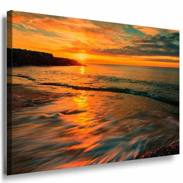 Sonnenaufgang Meer Rot Leinwandbild AK Art Bilder Leinwand Bild Mehrfarbig XXL