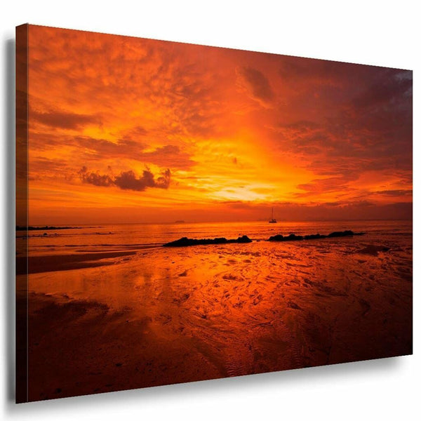 Meer Rot Strand Leinwandbild AK Art Bilder Mehrfarbig Kunstdruck Wandbild XXL