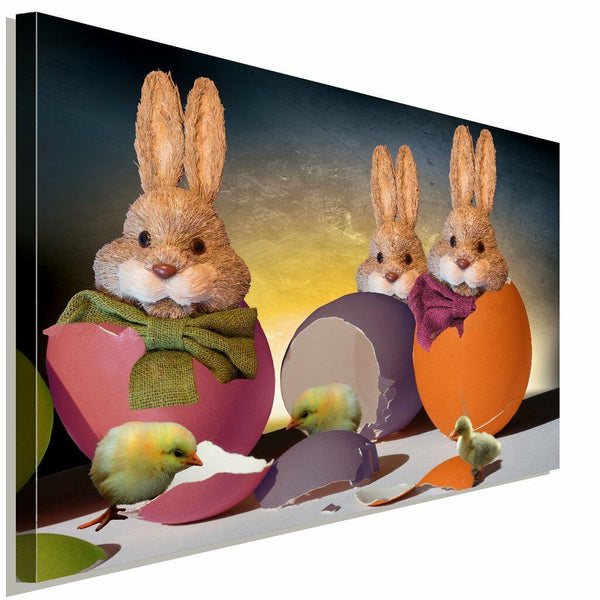 Hasen und Kuken Ostereier Leinwandbild AK Art Bilder Wanddeko Wandbild Wanddeko