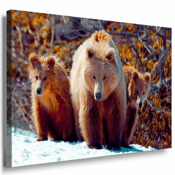 Baren Familie Leinwandbild AK Art Bilder Mehrfarbig Kunstdruck Wandbild Wanddeko