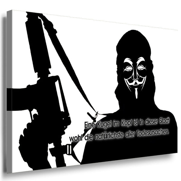 Anonymous Mask Leinwandbild AK Art Bilder Schwarz Weis Wandbild Kunstdruck XXL 2