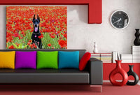 Doberman mit roten Blumen AK Art Bilder Kunstdruck Made in Germany Leinwandbild