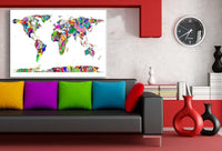 Weltkarte Bunt Abstrakt Weis Leinwandbild AK Art Bilder Wanddeko Wandbild XXL