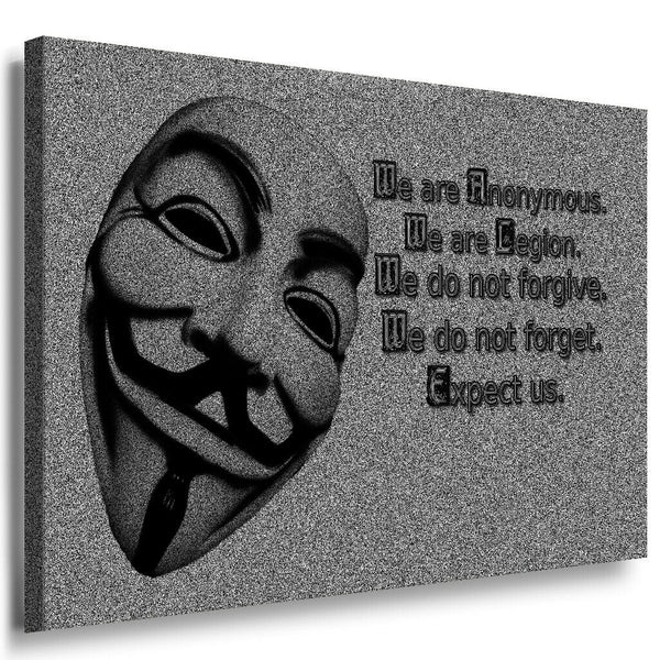 Anonymous Mask Leinwandbild AK Art Bilder Schwarz Weis Wandbild Kunstdruck XXL 1