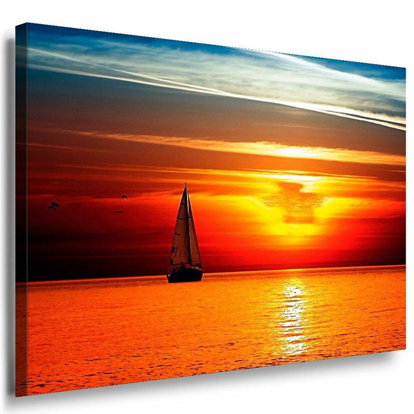 Sonnenuntergang Meer Leinwandbild AK Art Bilder Schwarz Weis Wandbild TOP XXL