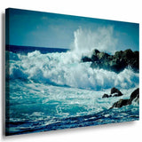 See Sturm Wellen Steine Leinwandbild AK Art Bilder Mehrfarbig Kunstdruck TOP XXL