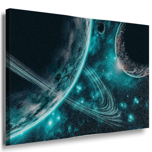 Planeten Ring Blau Leinwandbild AK Art Bilder Mehrfarbig Kunstdruck Wandbild XXL