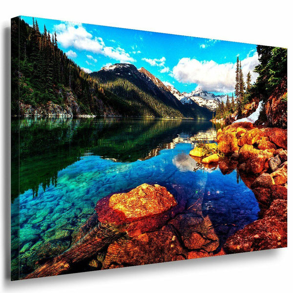Gebirge See Leinwandbild AK Art Bilder Mehrfarbig Wandbild Kunstdruck TOP XXL 1