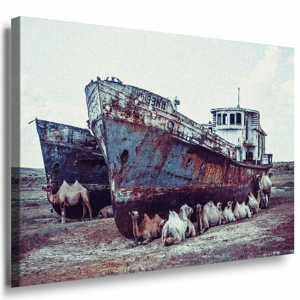 Alte Schiffe Kamale Wuste Leinwandbild AK Art Bilder Mehrfarbig Kunstdruck XXL
