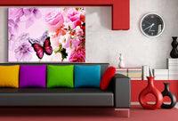 Schmetterling Blumen Leinwandbild AK Art Bilder Schwarz Weis Wandbild TOP XXL