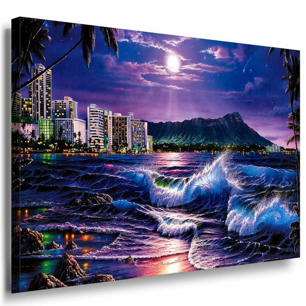 Stadt Ozean Leinwandbild AK Art Bilder Mehrfarbig Wandbild Kunstdruck TOP XXL